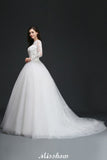 This elegant Jewel Tulle wedding dress with Appliques could be custom made in plus size for curvy women. Plus size Long Sleeves Ball Gown bridal gowns are classic yet cheap.