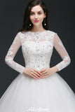 This elegant Jewel Tulle wedding dress with Appliques could be custom made in plus size for curvy women. Plus size Long Sleeves Ball Gown bridal gowns are classic yet cheap.