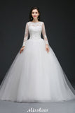 This elegant Jewel Tulle wedding dress with Appliques could be custom made in plus size for curvy women. Plus size Long Sleeves Ball Gown bridal gowns are classic yet cheap.