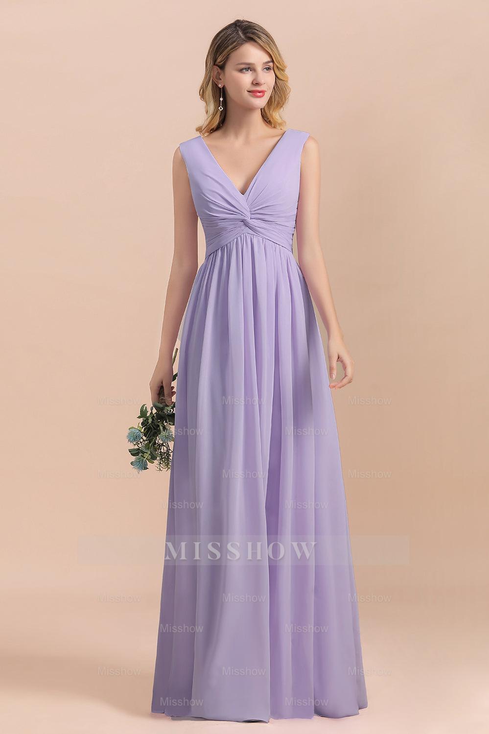 Gorgeous V-Neck Ruffle Lilac Chiffon Affordable Bridesmaid Dresses wit –