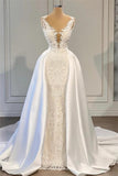 Gorgeous V-neck Sleeveless A-line Wedding Dress With Detachable Train