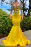 Gorgeous Yellow Tassel Off-The-Shoulder Beading Prom Dress with Ruffles-misshow.com