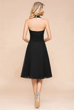 Graceful Black Halter Mini Dress Chiffon Knee Length Dress-misshow.com