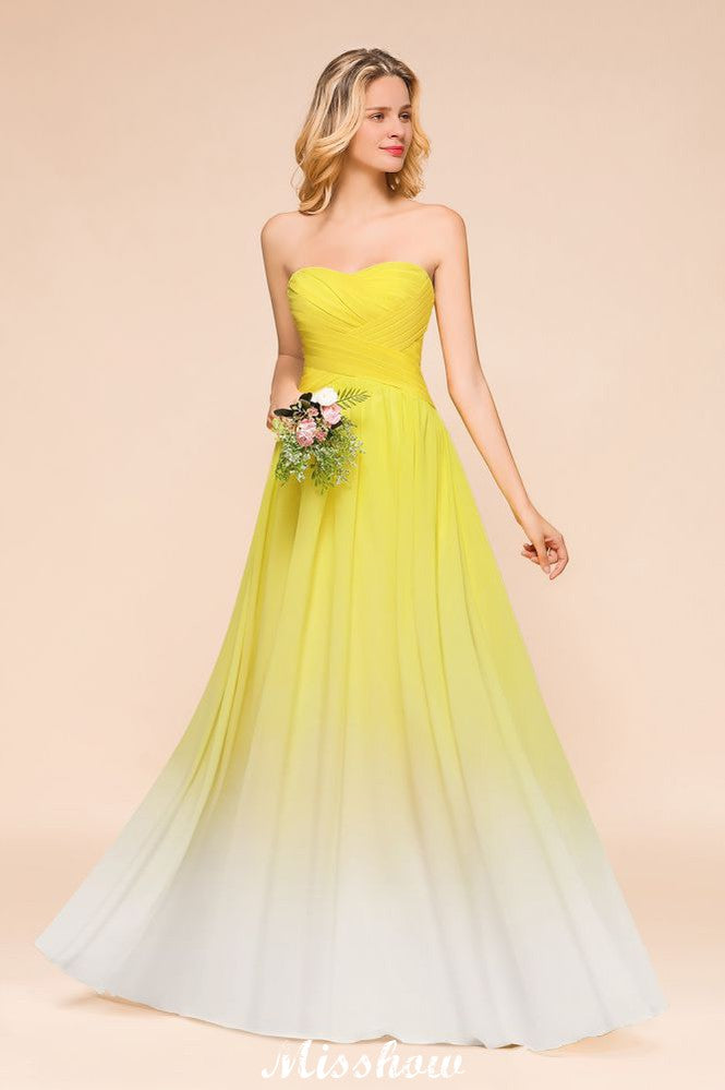 Gradient Sweetheart Floor Length Bridesmaid Dress Chiffon Wedding Party Dress-misshow.com