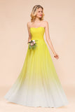 Gradient Sweetheart Floor Length Bridesmaid Dress Chiffon Wedding Party Dress-misshow.com