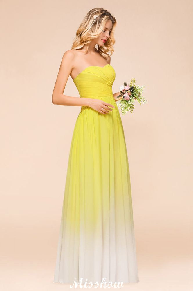 Gradient Sweetheart Floor Length Bridesmaid Dress Chiffon Wedding Party Dress-misshow.com