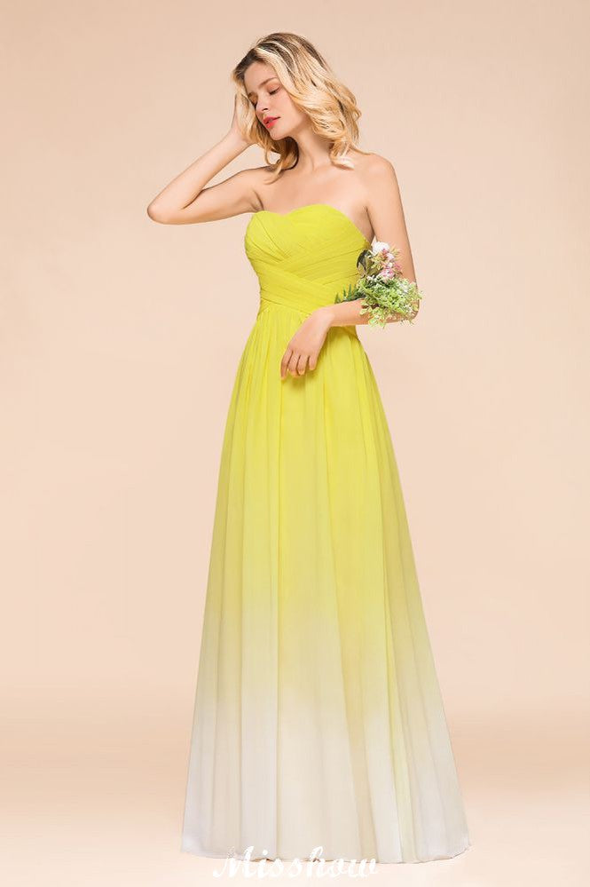 Gradient Sweetheart Floor Length Bridesmaid Dress Chiffon Wedding Party Dress-misshow.com