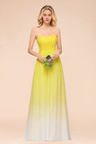 Gradient Sweetheart Floor Length Bridesmaid Dress Chiffon Wedding Party Dress