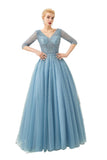 Looking for Prom Dresses,Evening Dresses,Homecoming Dresses,Quinceanera dresses in Tulle, A-line,Ball Gown,Princess style, and Gorgeous Beading,Pearls,Sequined work  MISSHOW has all covered on this elegant Half Sleeve Aline Tulle Evening Maxi Gown Beads V-Neck Prom Dress.