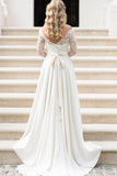 Half Sleeve Lace Wedding Dress Off-the-ShoulderV Back Bohemian Bridal Gown