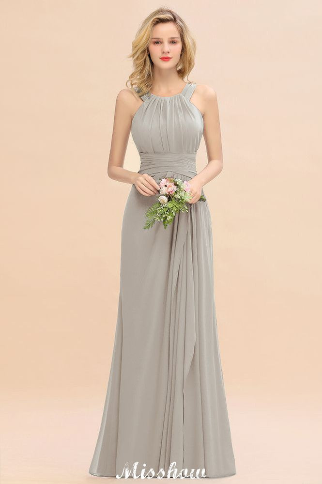 Halter A-line Bridesmaid Dresses Floor-Length Dress for Wedding Party-misshow.com