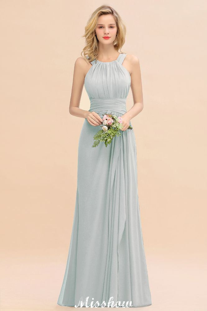 Halter A-line Bridesmaid Dresses Floor-Length Dress for Wedding Party-misshow.com