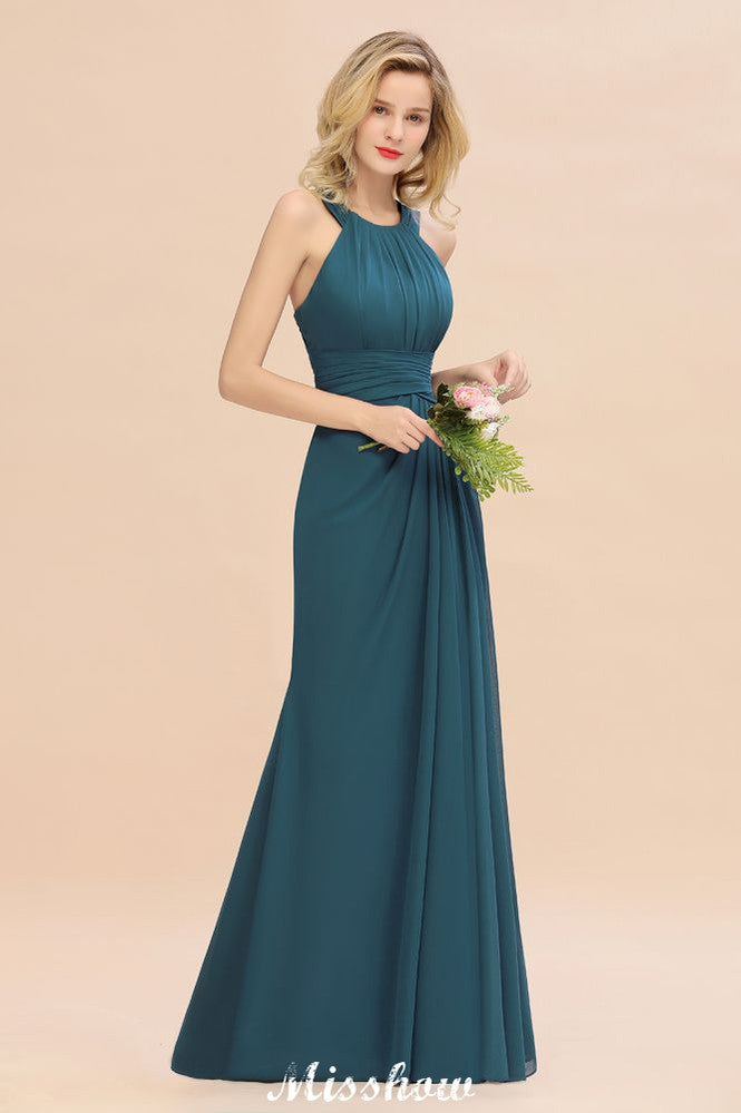 Halter A-line Bridesmaid Dresses Floor-Length Dress for Wedding Party-misshow.com