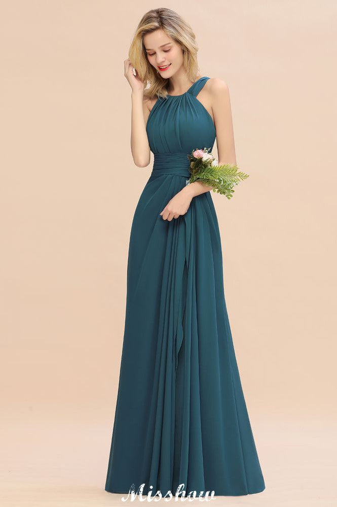 Halter A-line Bridesmaid Dresses Floor-Length Dress for Wedding Party-misshow.com