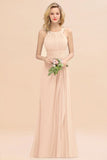 Halter A-line Bridesmaid Dresses Floor-Length Dress for Wedding Party-misshow.com