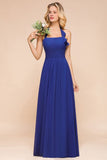 Halter A-line Wedding Party Dress Chiffon Bridesmaid Dress-misshow.com