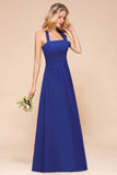 Halter A-line Wedding Party Dress Chiffon Bridesmaid Dress-misshow.com