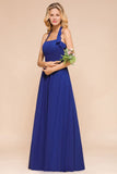 Halter A-line Wedding Party Dress Chiffon Bridesmaid Dress-misshow.com