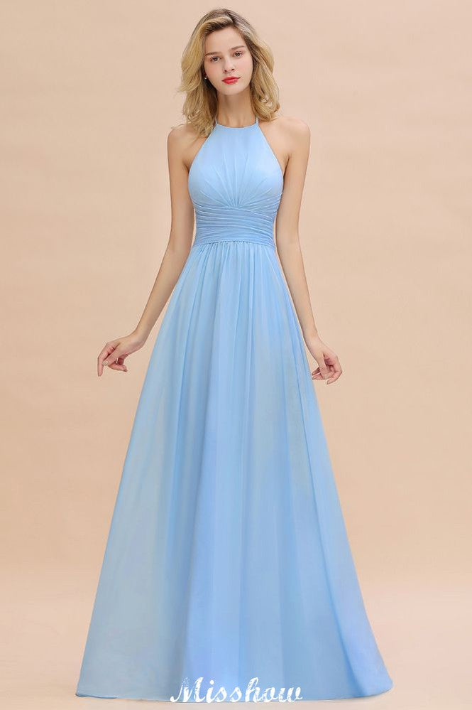 Halter Backless Beach Bridesmaid Dress Chiffon Garden Wedding Party Dress | MISSHOW Halter Backless Beach Bridesmaid Dress Chiffon Garden Wedding Party Dress | MISSHOW