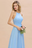Halter Backless Beach Bridesmaid Dress Chiffon Garden Wedding Party Dress-misshow.com