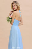 Halter Backless Beach Bridesmaid Dress Chiffon Garden Wedding Party Dress-misshow.com