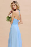 Halter Backless Beach Bridesmaid Dress Chiffon Garden Wedding Party Dress-misshow.com