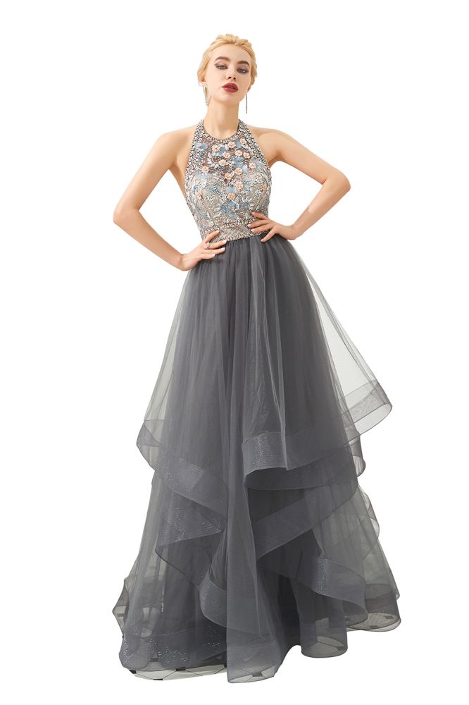 MISSHOW offers Halter Beadings Aline Tulle Layers Prom Dress Sleeveless Evening Dress at a good price from Gray,Tulle to A-line,Ball Gown Floor-length them. Stunning yet affordable Sleeveless Prom Dresses,Evening Dresses,Quinceanera dresses.