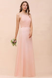 Halter Bridesmaid Dress Pink Floor Length Formal Event Dress-misshow.com