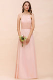 Halter Bridesmaid Dress Pink Floor Length Formal Event Dress