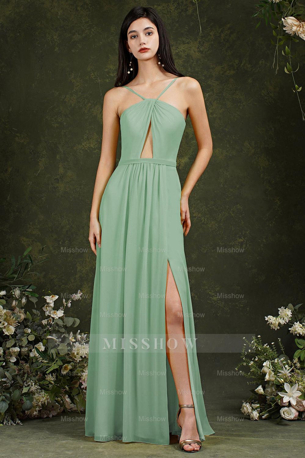 Halter Bridesmaid Dresses Long Side Slit misshow.com Halter Bridesmaid Dresses Long Side Slit misshow.com