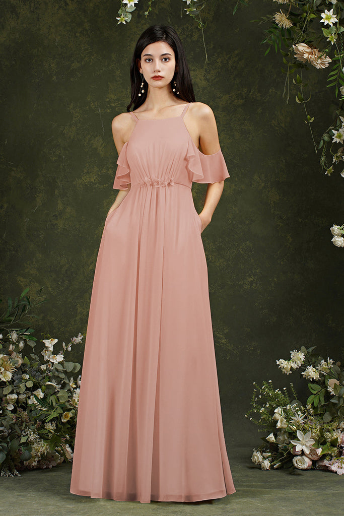 Halter Chiffon Bridesmaid Dresses Long with Ruffle Halter Chiffon Bridesmaid Dresses Long with Ruffle