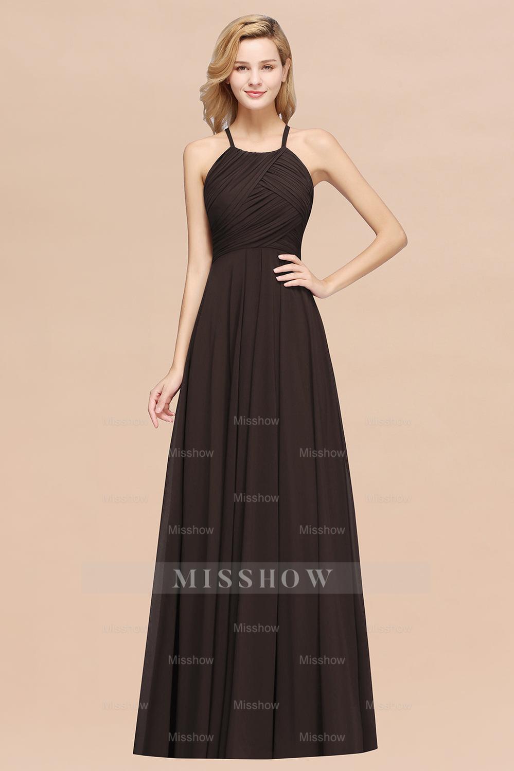 Halter Crisscross Pleated Bridesmaid Dresses Blue Chiffon Sleeveless M misshow.com Halter Crisscross Pleated Bridesmaid Dresses Blue Chiffon Sleeveless M misshow.com