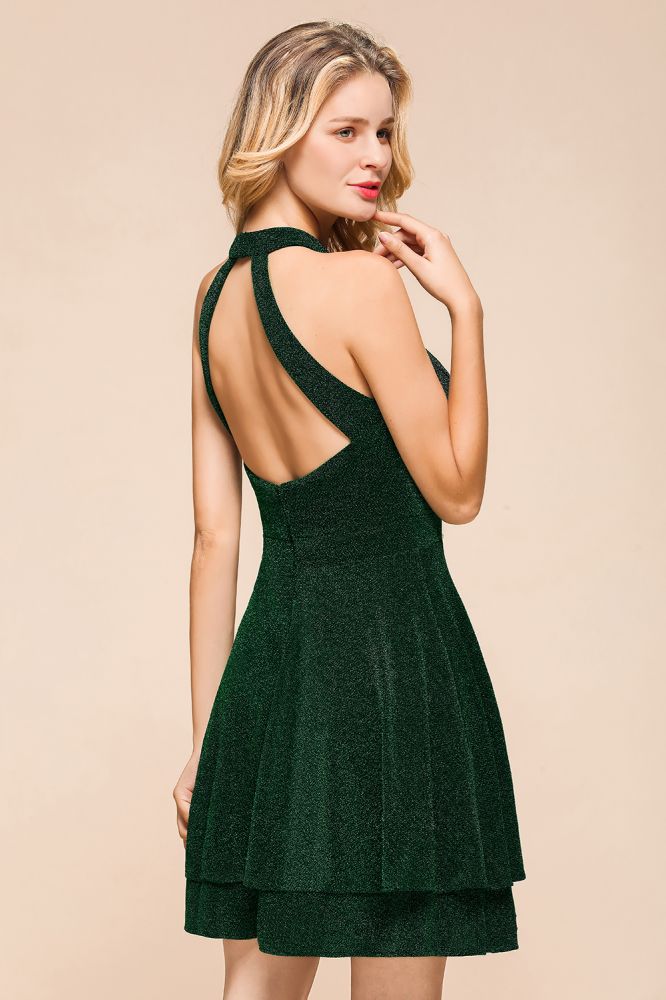MISSHOW offers Halter Knee Length Homecoming Dress Sleeveless Dark Green Bright Silk Evening Dress at a good price from Dusty Rose,Red,Grape,Black,Dark Green,Bright silk to A-line Mini them. Stunning yet affordable Sleeveless Prom Dresses,Evening Dresses.