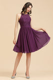 Halter Lace Bridesmaid Dress Chiffon Sleeveless Short Dress-misshow.com