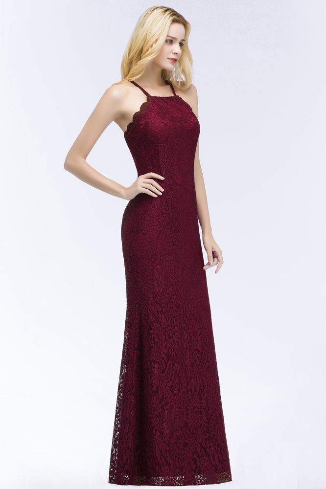 MISSHOW offers Halter Mermaid Evening Dress Floor Length Lace Burgundy Bridesmaid Dresses at a good price from Lace to Mermaid Floor-length them. Lightweight yet affordable home,beach,swimming useBridesmaid Dresses.