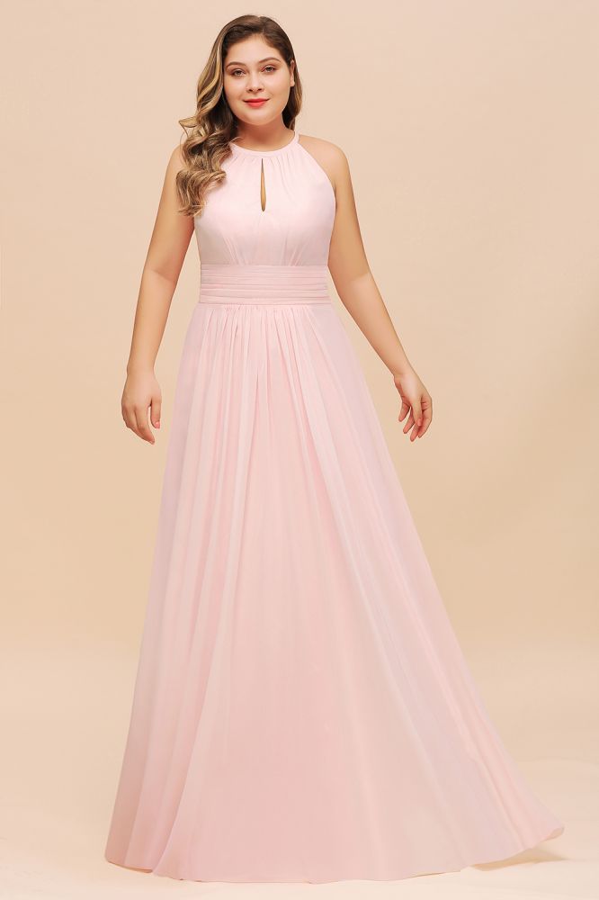 Halter Pink Bridesmaid Dress Plus Size Chiffon Wedding party Dress for Girls | MISSHOW Halter Pink Bridesmaid Dress Plus Size Chiffon Wedding party Dress for Girls | MISSHOW