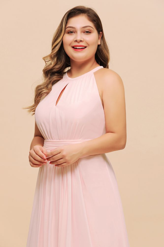 Halter Pink Bridesmaid Dress Plus Size Chiffon Wedding party Dress