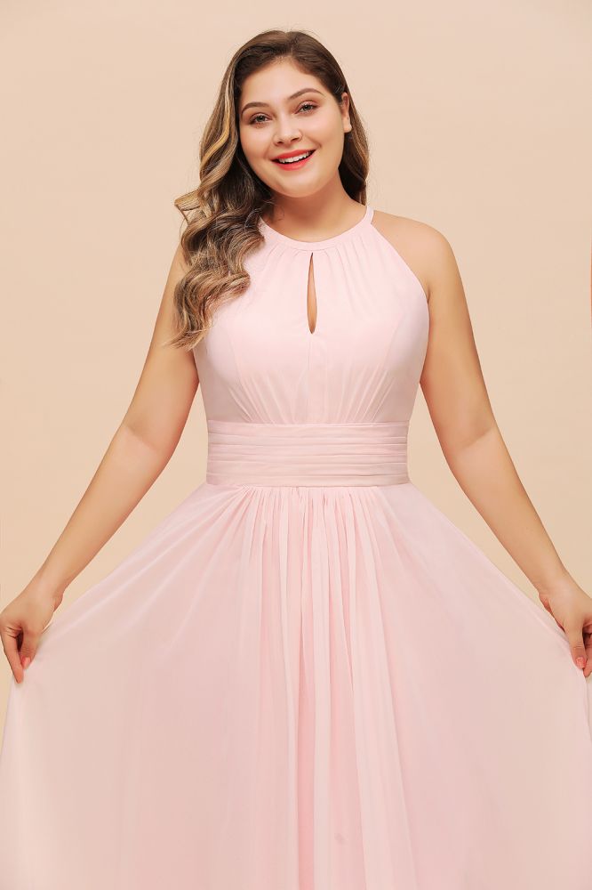 Halter Pink Bridesmaid Dress Plus Size Chiffon Wedding party Dress