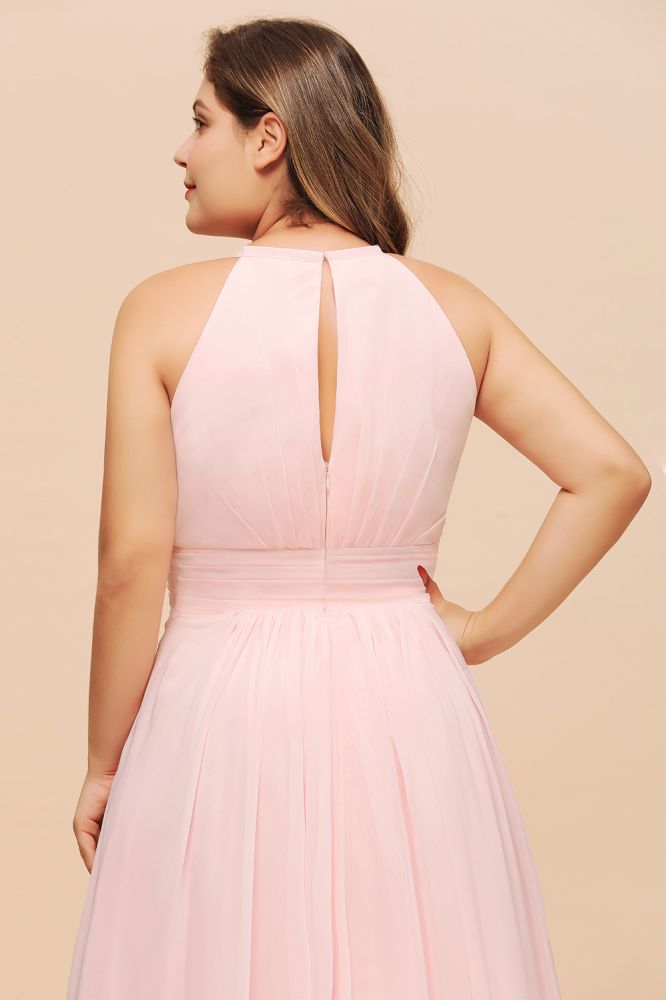 Halter Pink Bridesmaid Dress Plus Size Chiffon Wedding party Dress for Girls | MISSHOW Halter Pink Bridesmaid Dress Plus Size Chiffon Wedding party Dress for Girls | MISSHOW