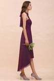 Halter Purple Hi-Lo Bridesmaid Dress Chiffon Cocktail Party Dress-misshow.com