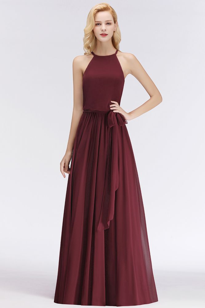 Halter Sleeveless A-line Burgundy Ruffles Chiffon Bridesmaid Dresses | MISSHOW misshow.com Halter Sleeveless A-line Burgundy Ruffles Chiffon Bridesmaid Dresses | MISSHOW misshow.com
