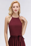 Looking for Bridesmaid Dresses in 100D Chiffon, A-line style, and Gorgeous Ruffles work  MISSHOW has all covered on this elegant Halter Sleeveless A-line Burgundy Ruffles Chiffon Bridesmaid Dresses