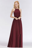 Looking for Bridesmaid Dresses in 100D Chiffon, A-line style, and Gorgeous Ruffles work  MISSHOW has all covered on this elegant Halter Sleeveless A-line Burgundy Ruffles Chiffon Bridesmaid Dresses