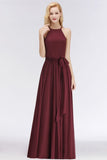 Halter Sleeveless A-line Burgundy Ruffles Chiffon Bridesmaid Dresses