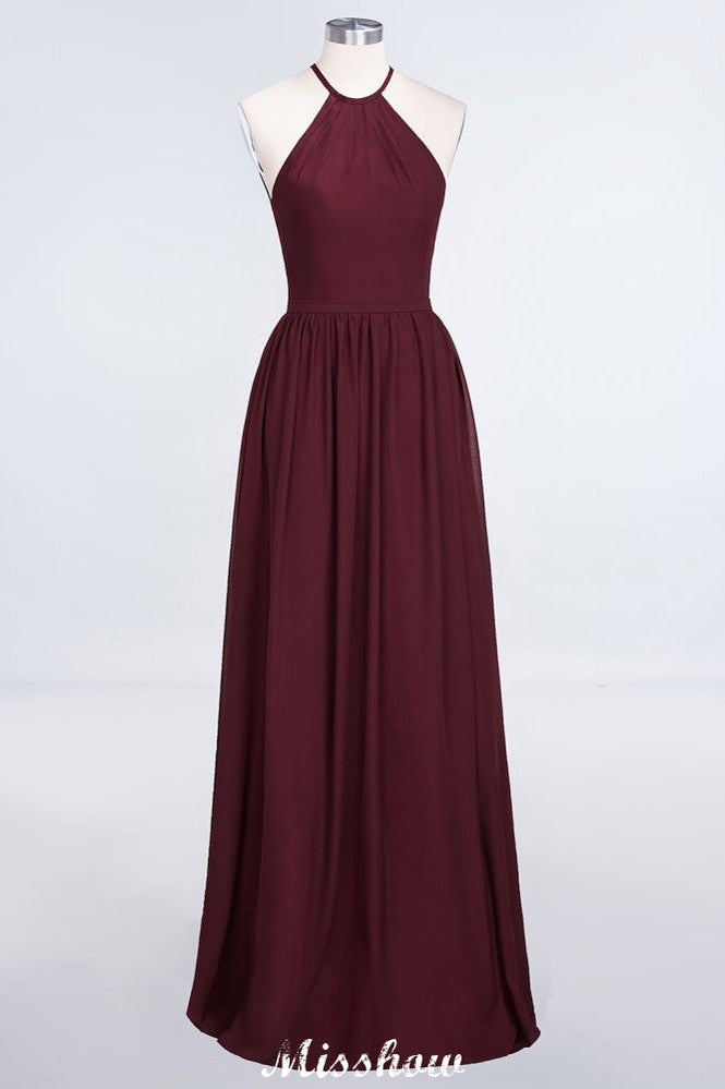 MISSHOW offers Halter Sleeveless Floor-Length Bridesmaid Dress with Ruffles at a good price from 100D Chiffon to A-line Floor-length them. Lightweight yet affordable home,beach,swimming useBridesmaid Dresses.