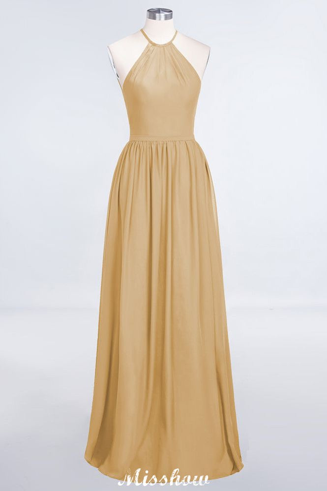 MISSHOW offers Halter Sleeveless Floor-Length Bridesmaid Dress with Ruffles at a good price from 100D Chiffon to A-line Floor-length them. Lightweight yet affordable home,beach,swimming useBridesmaid Dresses.