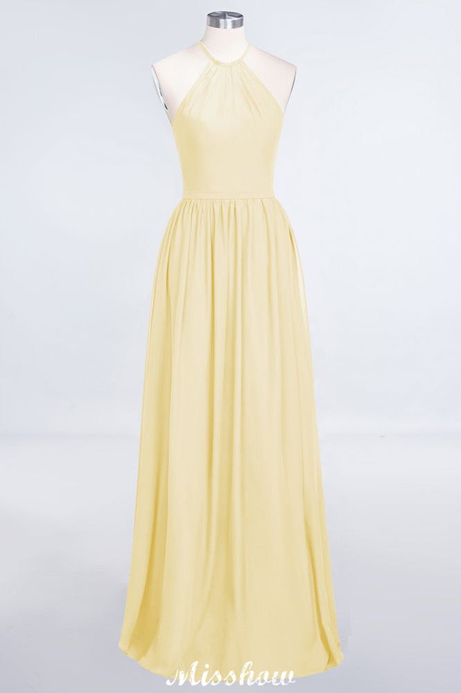 MISSHOW offers Halter Sleeveless Floor-Length Bridesmaid Dress with Ruffles at a good price from 100D Chiffon to A-line Floor-length them. Lightweight yet affordable home,beach,swimming useBridesmaid Dresses.