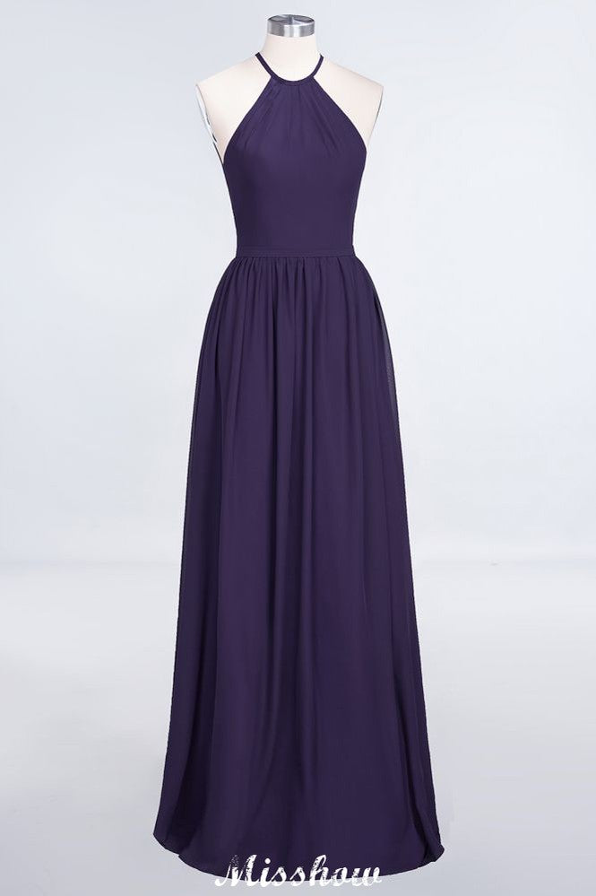 MISSHOW offers Halter Sleeveless Floor-Length Bridesmaid Dress with Ruffles at a good price from 100D Chiffon to A-line Floor-length them. Lightweight yet affordable home,beach,swimming useBridesmaid Dresses.