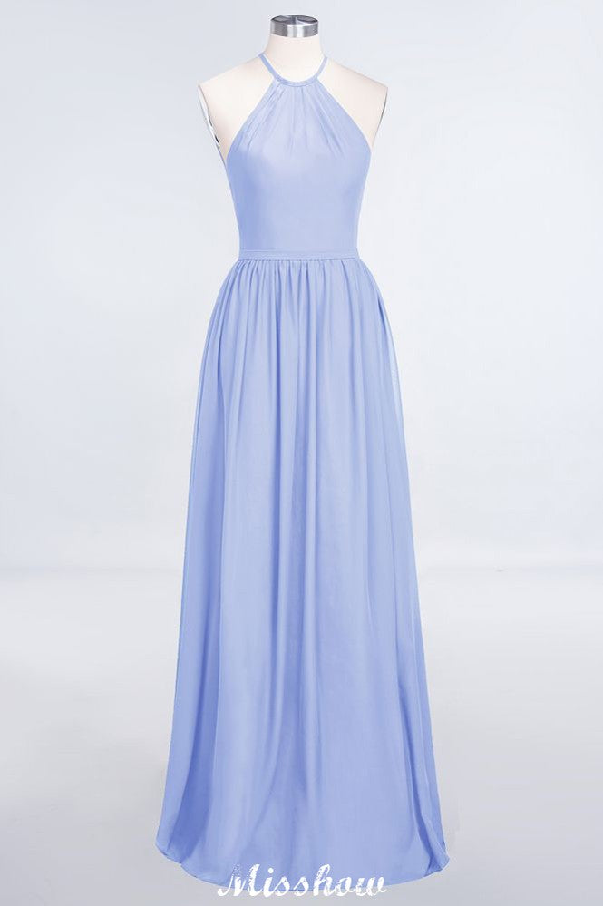 MISSHOW offers Halter Sleeveless Floor-Length Bridesmaid Dress with Ruffles at a good price from 100D Chiffon to A-line Floor-length them. Lightweight yet affordable home,beach,swimming useBridesmaid Dresses.