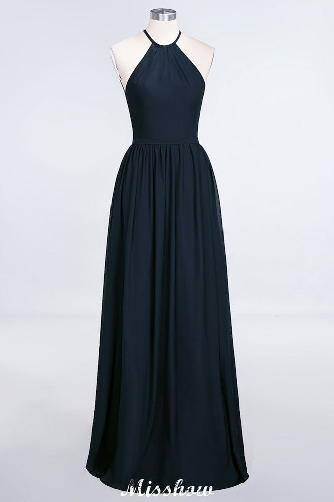 MISSHOW offers Halter Sleeveless Floor-Length Bridesmaid Dress with Ruffles at a good price from 100D Chiffon to A-line Floor-length them. Lightweight yet affordable home,beach,swimming useBridesmaid Dresses.